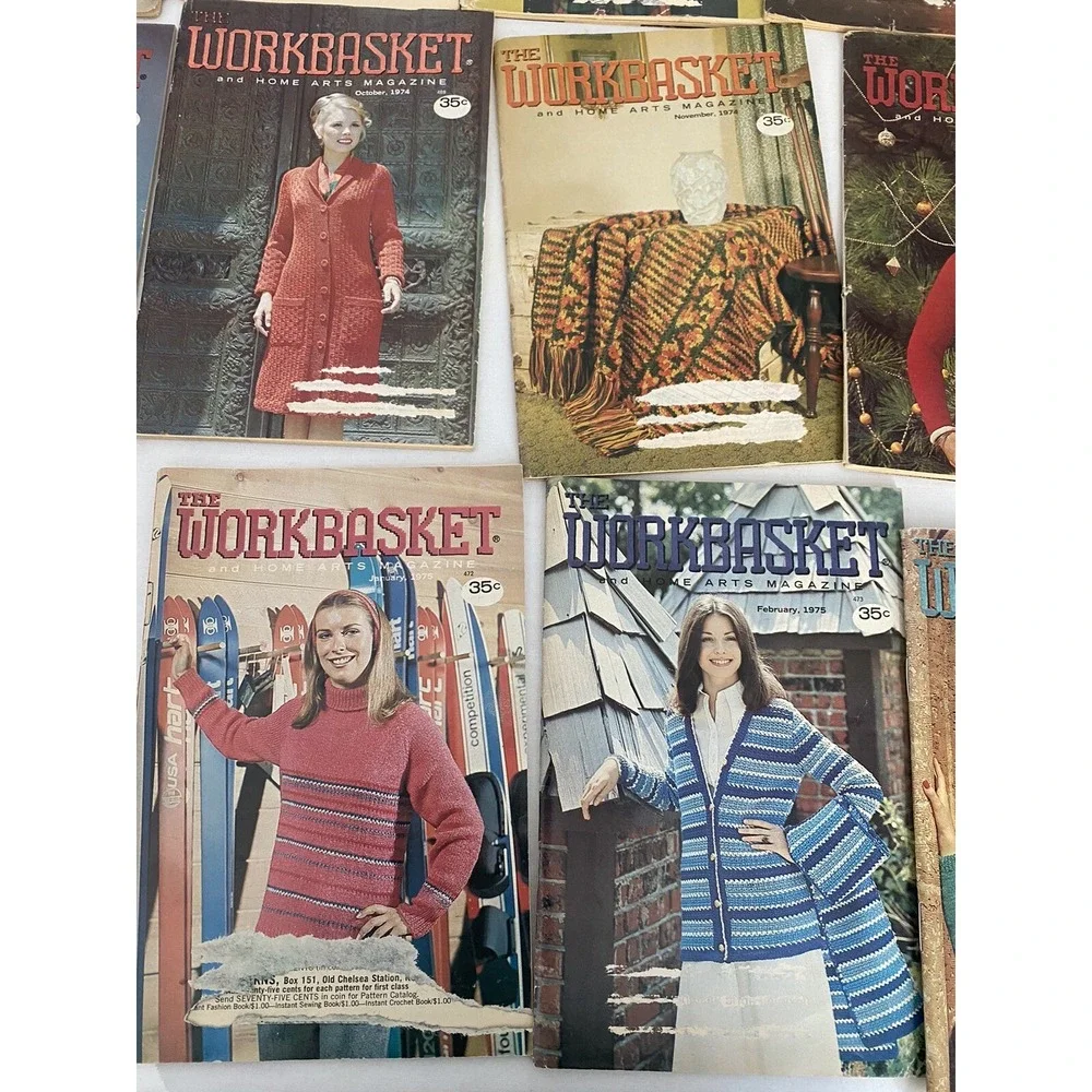 Workbasket Home Arts Crochet Needlework Magazines 1974-75 Lot of 11